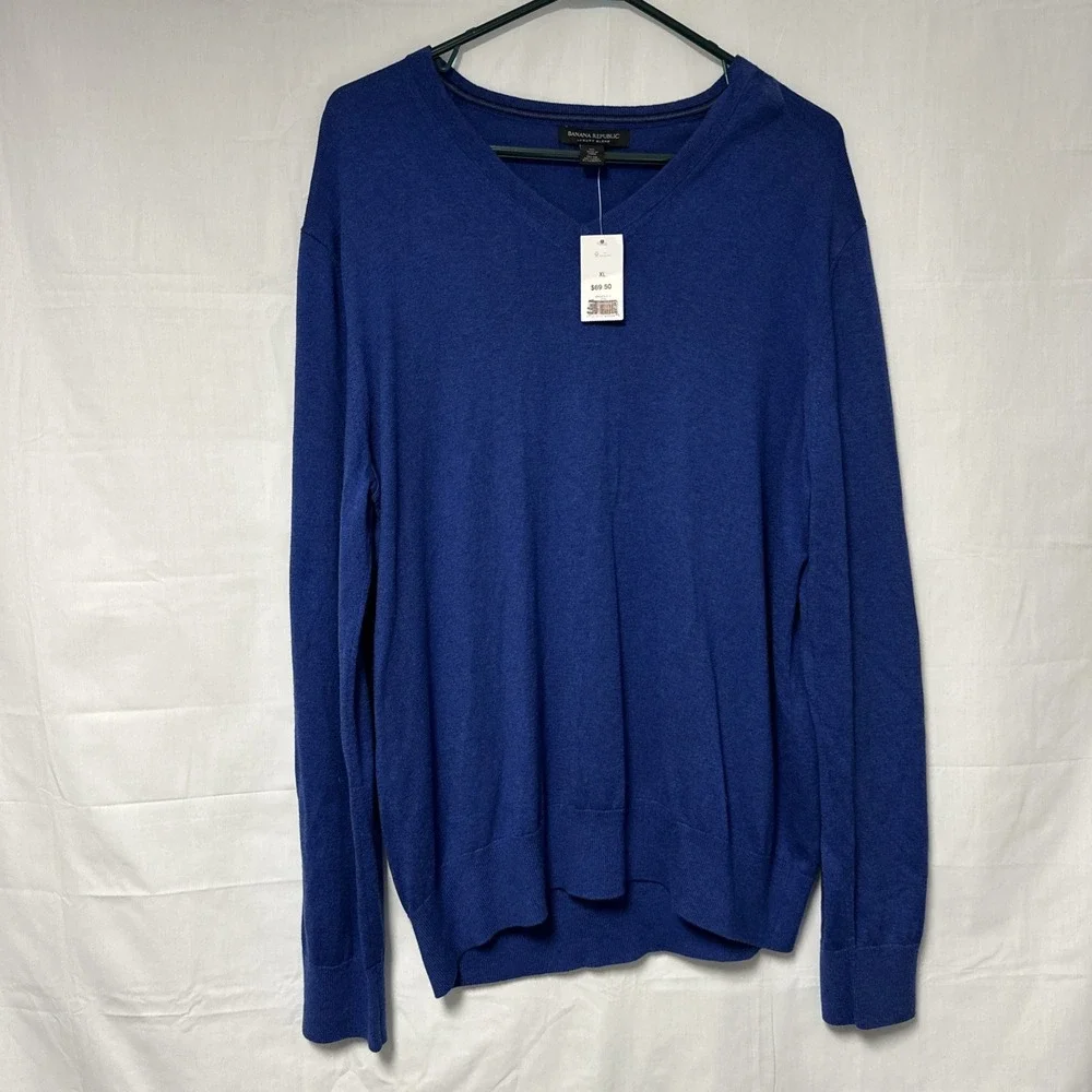 NWT Banana Republic Luxury Blend Silk Cashmere Sweater Men's XL Blue Boho Soft